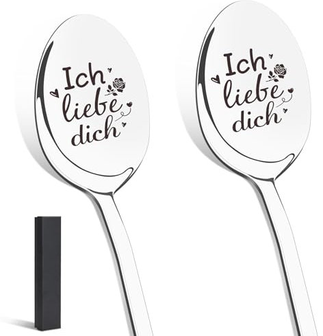 Ich Liebe Dich Löffel, 2 Kaffeelöffel mit Gravur als Jahrestag Geschenk für Ehefrau Ehemann, Valentinstag Geburtstag Weihnachten Liebesgeschenke für Freundin Freund Paare Männer Frauen