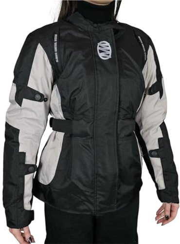 WinNet Giacca giubbotto moto turismo femminile per donna impermeabile con protezioni Omologate C.E. gomiti spalle e schiena 4 stagioni 3 strati (GRIGIO SCURO, S)