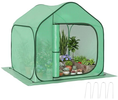 Outsunny Mini Serre Pop-up, Petite Serre de Jardin pour légumes, Plante, Fleurs, avec Porte à Fermeture éclair, Tente d'hivernage en PE, pour intérieur extérieur, 150 x 148 x 148 cm, Vert