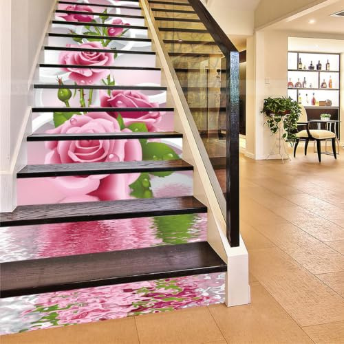 FLFK 15 pezzi 3D Autoadesiva Le scale alzata Adesivi Vinile decalcomania removibile adesivi per scale Casa decorazione 39,3 pollici x7,08 pollici