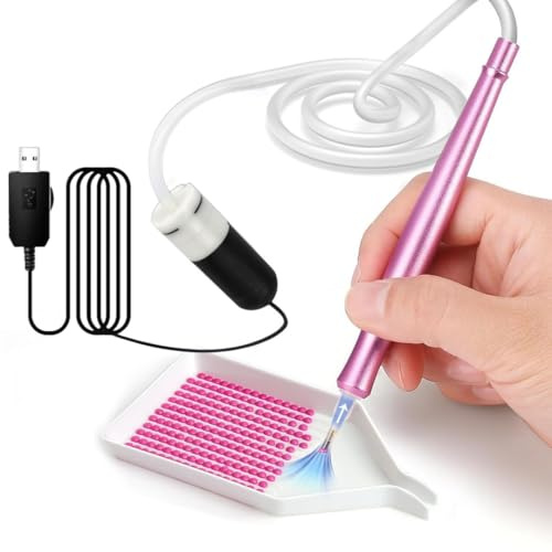 Elektrischer Diamond Painting Stift, Vakuum Diamond Paint Stift mit Ablagefach, Diamant Malerei Stift Ohne Wachs, 5d Drill Pen Diamond Painting Zubehör für Diamantmalerei, Stickerei, Nailart (Rosa)