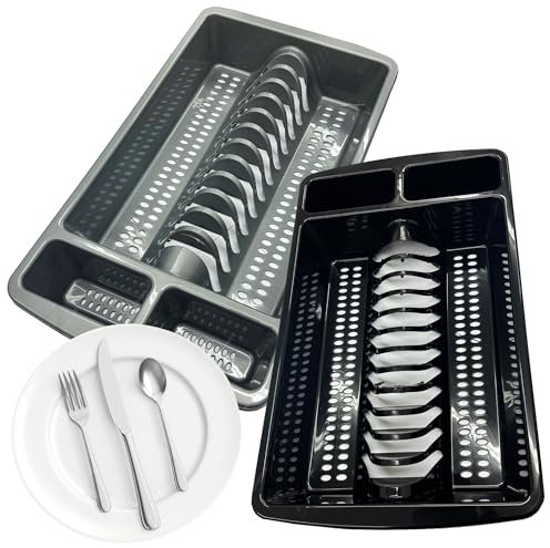 STORM TRADING GROUP Dish Drainer Rack High Grade Kitchen Sink Utensil Holder Plate & Cutlery Drying Rack (1, Black)