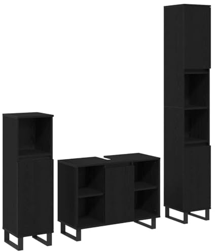 vidaXL Set di mobili per Il Bagno 3 PCS Nero Legno Multistrato, Elegante mobiletto per Il Bagno, unità di scaffali rettangolari, Legno Moderno, Set organizzazione Funzionale