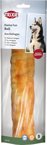 TRIXIE Hundeleckerli Denta Fun Roll aus Kollagen mit Rindfleisch – 165 g | Zahnpflege-Kauartikel mit strukturierter Oberfläche – glutenfrei, ohne Zuckerzusatz, schmackhafte Belohnung fürs Training