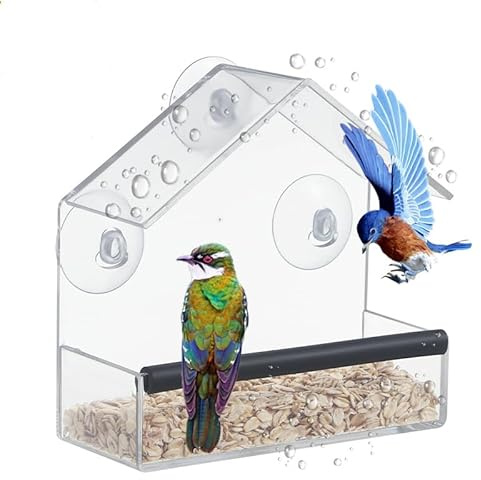 Transparent Fenster Vogelhäuschen 15 * 15 * 6cm Fenster Futterhaus für Vögel Acryl Vogelhaus Fensterscheibe mit Saugnäpfen für Wildvögel Finken Kardinal Bluebirds