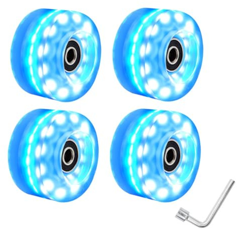 Heiikiuy 4 Rollen für Skateboards, 58 mm x 32 mm, leuchtende Rollen für Roller mit vier Rädern, Outdoor- mit blauen Lichtern