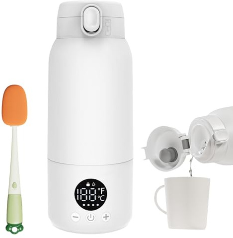 Mobiler Flaschenwärmer Baby, 16000mAh Akku 3 Stufen Halten für Muttermilch Tragbarer Milchwärmer Unterwegs mit USB C Schnellladung 500ml Edelstahl Thermobecher milchwärmer baby unterwegs (Weißes)