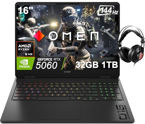 2025 HP OMEN 16 AI Gaming Laptop (16 QHD+ 240Hz 3ms, NVIDIA GeForce RTX 5070 8GB (Beats RTX 4080), AMD Ryzen AI 9 365 (>Intel i9-13900H), 64GB DDR5 RAM, 2TB SSD) Copilot+ PC, RGB Backlit, Win 11 Home