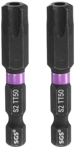 sourcing map 2 punte per cacciavite a percussione TT50 Torx da 1/4 di pollice gambo esagonale da 50 mm a prova di manomissione magnetico a 6 punti punte per trapano avvitatore a stella fosfato S2
