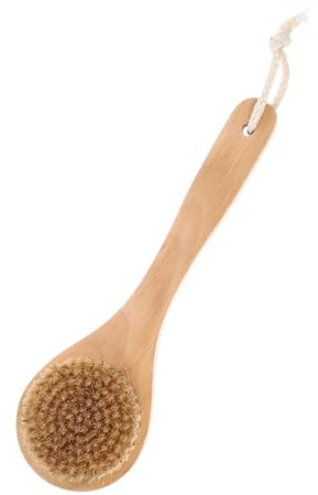 Ipetboom Brosse de Bain Poils de Sanglier avec Manche Bois Exfoliante et Massante pour Nettoyage Corporel Confortable pour Bain Adultes