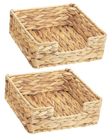 Parliky Porta Tovaglioli Trama Rustica e Semplice Set 2 Pezzi Intrecciato in Giacinto D'acqua Quadrato, Stabile e Resistente, per Tavolo da Ufficio