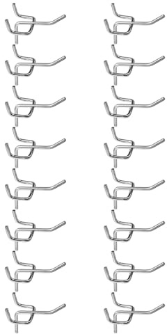 QUARKZMAN 50 Piezas Ganchos Para Tablero Perforado De 2 Ganchos De Acero Inoxidable Para Exhibición Organizadores Colgantes Para Montar En Pared Para Organizar Tienda Plateado