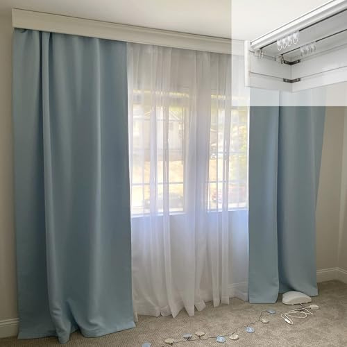 Heavy-Duty 4-in-1 Roller Blinds with Double Tracks, Extra Long Curtain Rod & Ceiling/Wall Mounting Box, 3.6m (11.8ft) - Perfect for Elegant Home Décor
