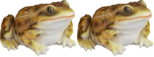 Relaxdays Gartenfigur Frosch, wetterfest, für Balkon, Terrasse, am Teich, Kunststein, sitzende Dekofigur Frosch, gelb, 9 x 13.5 x 15 cm (Packung mit 2)