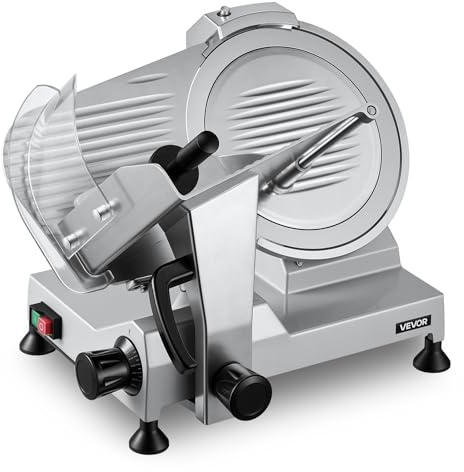 VEVOR Commercial Meat Slicer, 320W Electric Deli Food Slicer with 12 Carbon Steel Blade, Built-In Sharpener & 0-0.6 Adjustable Thickness for Frozen Meat, Ham, Baguett, Steak, UL Approved