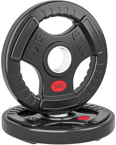 SPORTNOW Disques de Poids Olympiques en Acier 10/20 kg Finition PVC Noir | Plaques de Poids 2 x 5 kg, 3 Poignées, Trous de Ø 50 mm, Disques d'Haltères pour Entraînement Haltérophilie Musculation