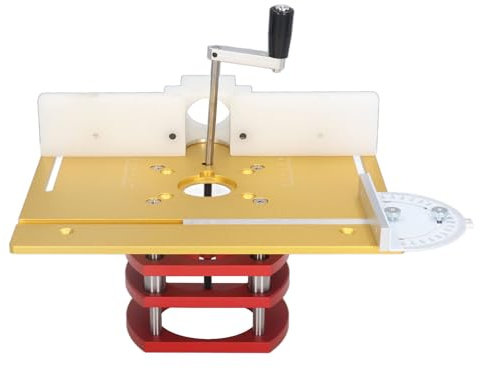 Domary Kit di Sollevamento per Fresatrice con Design Universale per Stozzatrici e Rifilatrici la Lavorazione del Legno - Corsa di Sollevamento 51 Mm Base in Lega Alluminio 240x200 Mm (Oro)