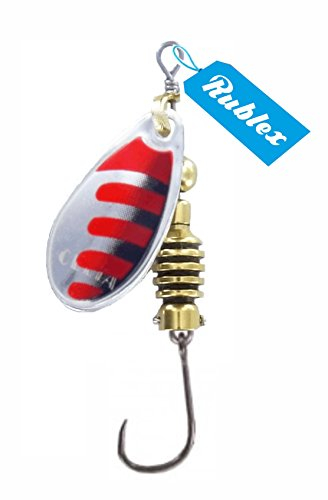 Rublex - Pack de 5 Cucharillas de Pesca Celta-2 ARN | Cebo Artificial de Pesca con Anzuelo Simple sin Muerte Fácilmente Intercambiable con Sistema Quita-Vueltas, Color Plata Rojo Negro, 3'5gr
