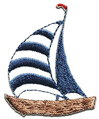 Mono-Quick Segelschiff Boot Aufnäher zum Aufbügeln 4,9 x 4,1 cm Bügelbild für Kinder Erwachsene mit Nordsee Hafen Vintage Original, Bügelpatch Patches Bügelflicken Geschenk