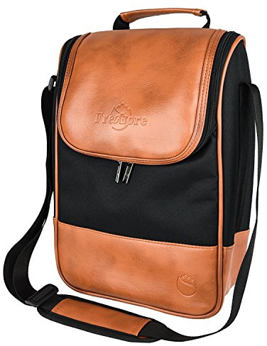 Freshore Frehore Wein Leder Tote Kühler isolierte Tasche - Luxus 2 Flaschenträger Design für Mittagessen/Reise - Idee Geschenk für Frauen/Mann (Korkenzieher Opener Lagerung, Hellbraun)