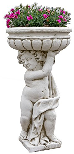 Antikes Wohndesign Gartenfigur Steinfigur Pflanzschale Pflanzkübel Steinkübel Terrassenmöbel H:93cm