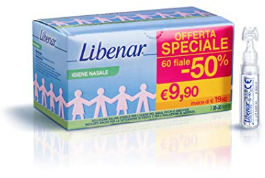 Libenar Soluzione Isotonica, Soluzione Fisiologica Salina per Detersione di Naso, Occhi, Orecchie e per l'Inalazione in Aerosol, Adatto a Neonati e Bambini, Flaconcini Monouso da 5 ml - 60 Flaconcini