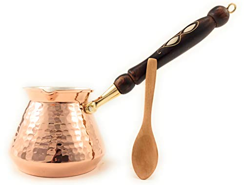 Serie ACC (grande – 18 fl oz) – Cafetera de cobre turco, griego, árabe, armenio, martillado a mano, cafetera resistente para estufa Cezve Jazzve Jazva Jezve Ibrik Briki