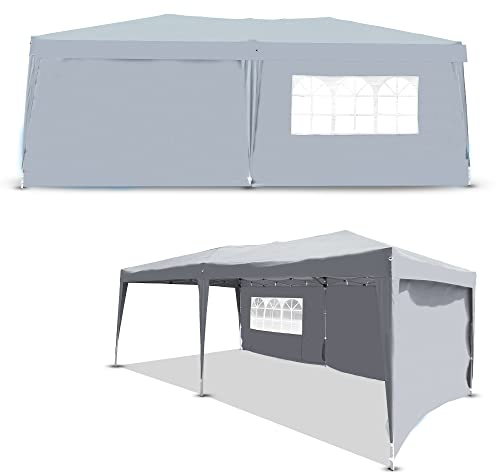 DeFacto® Pavillon de Jardin Pliable 3 x 6 m ✔ Tente de Jardin ✔ Popup ✔ PVC – Imperméable ✔ 3 parois latérales (2 Murs complets 1 fenêtre) ✔ Sac de Transport – Beige Clair
