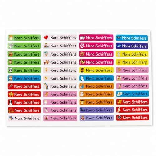 INDIGOS UG - Namensaufkleber Kinder Schule - 49x7 mm - personalisierbar - MIX MÄDCHEN - 88 Sticker - Kindergarten - Stifte, Federmappe, Lineale Schule KITA Kinder Kindergarten