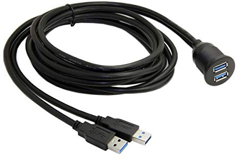 Cablecc 1 m wasserdichtes Dual-USB-3.0-Verlängerungskabel für Armaturenbrett - für Smartphone, Tablet, Laptop, USB-Gerät