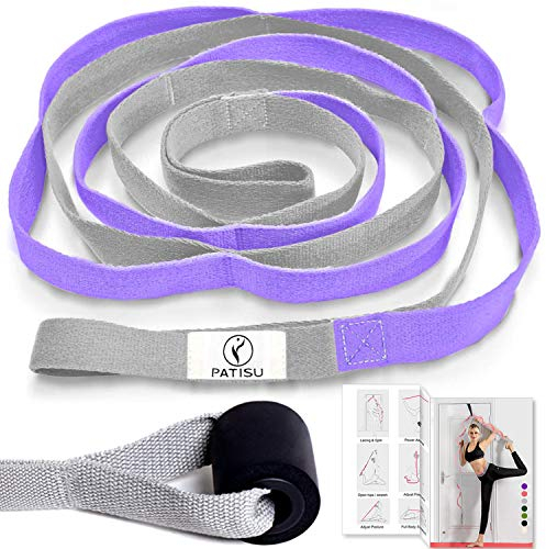 Yogagurt + Türanker, 12 Schlaufen, Yoga-Stretchgurt-Set, Beinstrecker, nicht elastisch, Stretching-Band für Physiotherapie, Yoga, Tanz, Pilates mit Übungsanleitung (lila)