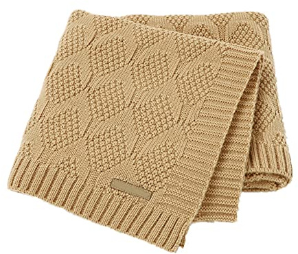 Surwin Strickdecke Babydecke Kuscheldecke Baumwolle, Mädchen und Jungen Babys Gestrickt Kinderdecke Freien Krabbeldecke Perfekt für Kinderwagen Babybett (80x100cm,Dunkelbraun)