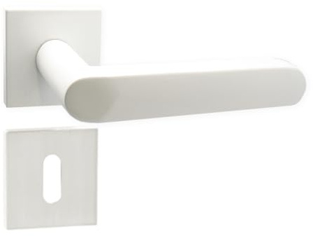 domino Türgriff Drückergarnitur BB-Buntbart Set quadratische Rosette Türklinke für Zimmertür, Bürotür, Kellertür & Innentür Türbeschläge aus Aluminium Weiß DENVER-QR SLIM WHITE