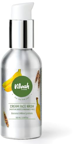Vilvah Store Gesichtsreinigungscreme ohne Duft für empfindliche und schuppige Haut; schützt trockene Haut; beruhigt und pflegt empfindliche Haut; ohne Parabene und Silikone, 100 ml