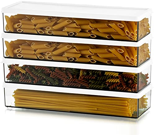 Hanobe Spaghetti Containers Set of 4 Rectangular Plastic Airtight Storage Containers with Lids for Pantry Drawer Refrigerator Kitchen Cabinets