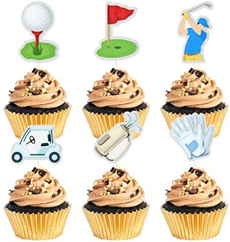 18pcs Golf Cupcake Topper - Bag Ball Carts Lawn Cupcake Picks - Golf Theme Party Supplies, Dessert Cupcake Supplies-For Birthday/ Retirement Party Supplies