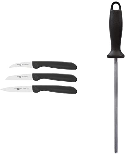 Zwilling 38115001 Gemüsemesser-Set, 3 tlg., Kunststoff, schwarz & Wetzstahl, Verchromt, Länge: 23 cm, Schwarzer Kunststoffgriff mit Aufhängöse