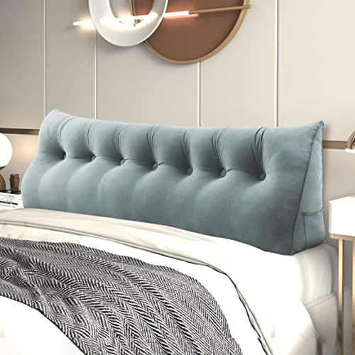 Johnear Rückenkissen Bett Keilkissen Sofa Rückenlehne Lesekissen, Lehnenkissen Dreieckige Kopfkissen Lendenkissen mit abnehmbarem Samt Bezug （Grau, 200cm