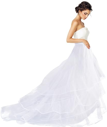 Mojonnie Women Mermaid Crinoline Petticoat for Wedding Dress - 3 Layer Floor Length Underskirt Ball Gown - White