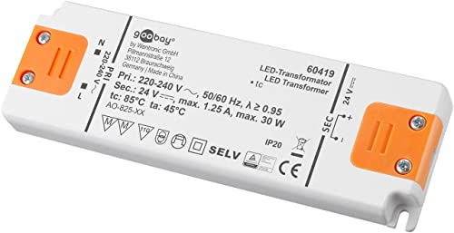 Goobay 60419 LED Trafo 230V auf 24V LED Spot 24V Transformator 30W Gesamtlast LED Treiber 24V DC Gleichspannung ohne Flackern, Weiß, Orange