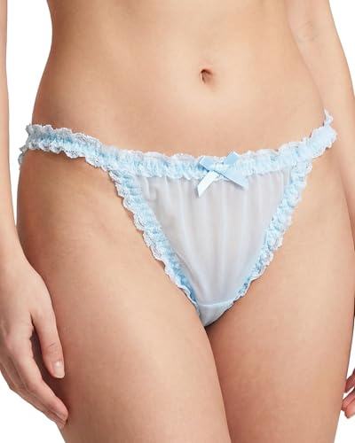 Satini Tunn Rufsig spets Sissy Tanga Knäbyxor Kalsonger Bikini Satintrosor Underkläder (Babyblå, XL)