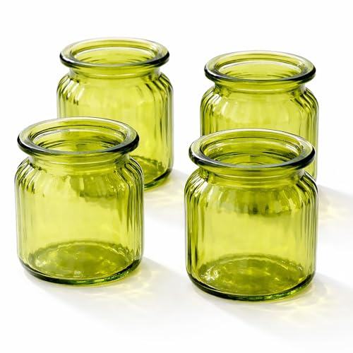 Windlicht Glas 8x9cm Set 4 Stück Windlichtglas Teelichthalter Teelichtgläser kleine Vasen grün