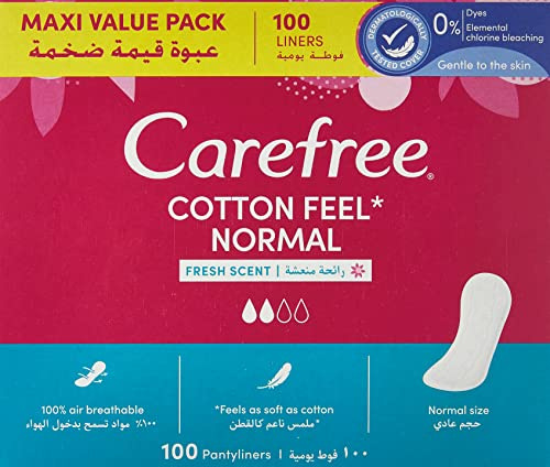 Carefree Cotton Fresh Scent Slipeinlagen, 100% atmungsaktive Einlagen für täglichen Komfort, ideal für leichten Schutz und Frische, normale Größe, 100 Stück