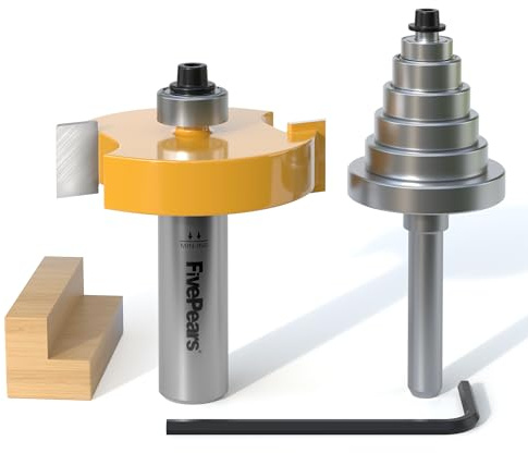 Fivepears Rabbet Router Bit 1/2 Inch Shank with 6 Bearings Set, Rabbeting Router Bit can Interchangeable and Adjustable Multi Depths Cutter 3/8, 1/2, 9/16, 5/8, 11/16, 3/4
