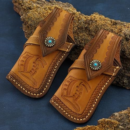 Gaine de Couteau Omesio pour la Ceinture, Gaine de Couteau de Poche à Pression en Cuir, 4~5 Tous Les Jours Portent Grand Porte-Couteau pour la Ceinture, Gaine de Cuir Brun EDC pour Couteau Pliant