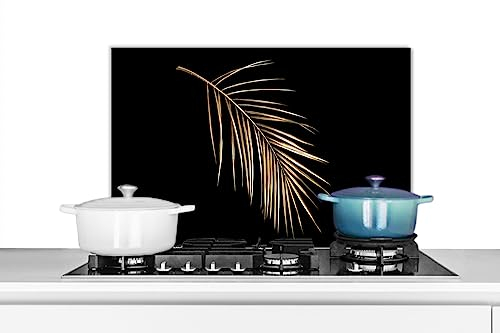 KitchenYeah© Spritzschutz Küchenrückwand Küche Deko Aluminium Platte Wandschutz Herd Spritzschutz WandverkleidungPflanzen - Gold - Schwarz - Blätter - Luxus - 70x50 cm