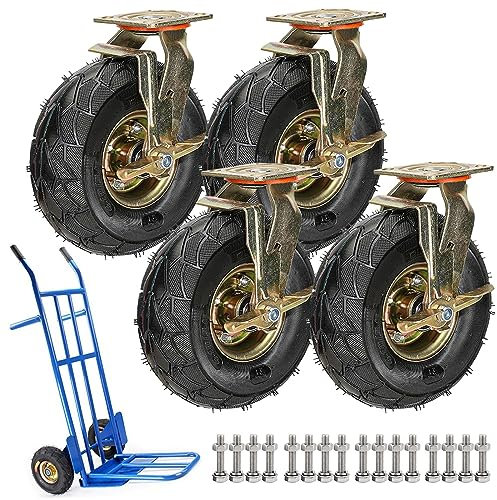 SAGIDAR 4 Stück Industrierollen Schwerlast, Lenkrollen Mit Bremse, 360 Grad Drehbar, Werkbank Rollen Ø 20cm/25cm, Nicht Leicht Zu Beschädigen, Plattformwagen Rad, Luftbereift Schubkarrenreifen