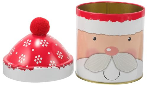 OSALADI Metall Süßigkeiten Aufbewahrungsbox Weihnachtsmütze Bonbonglas Snackdose Deckel Blechdose Für Kekse Und