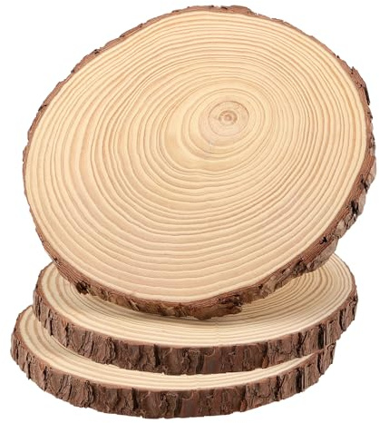 HEIYUET 3 pezzi 23 – 25 cm cerchi in legno incompiuti grandi dischi di legno naturale per fai da te, dischi rotondi con corteccia per arte Natale, ornamenti fai da te per matrimoni