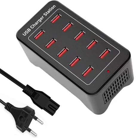 Caricatore USB multiplo, 50W stazione di ricarica USB multipla, Presa USB a 10 porte, Caricatore da Desktop USB, Hub di alimentazione USB, compatibile con iPhone/Samsung/Xiaomi/Google/Table
